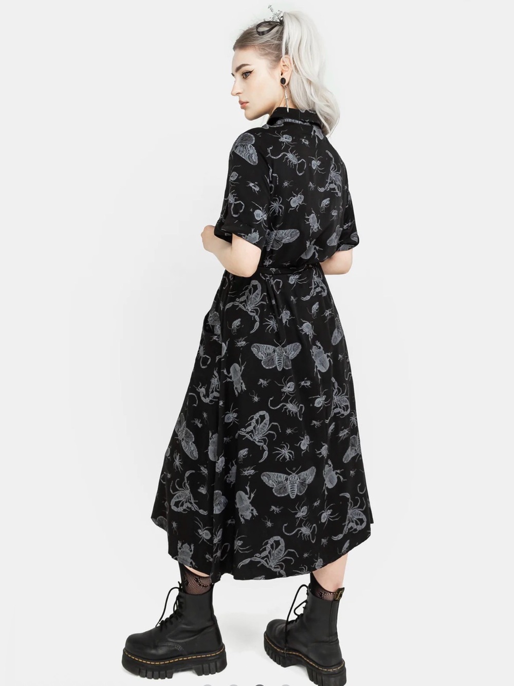 Disturbia Parasite Bugs Black Button-Front Midi Dress - Picture 3 of 8
